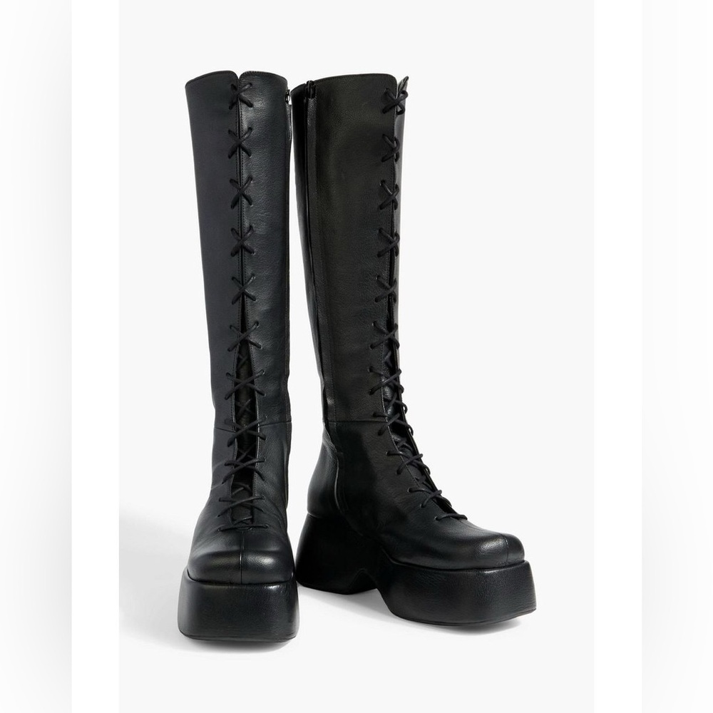 Simon Miller Women's Black Hustler Lace-up Leather Platform Knee Boots